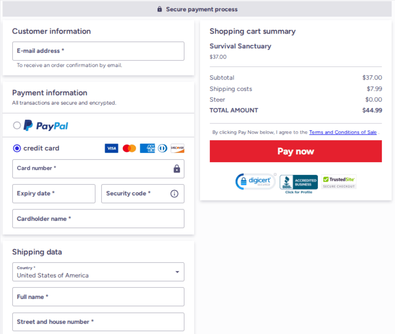 Survival Sanctuary Official Checkout